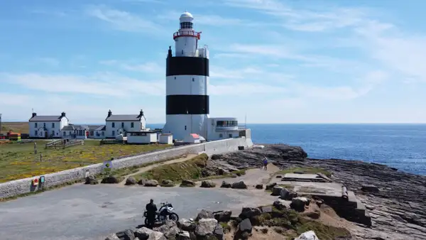 Motorbike and Uli (myself) at Hook Lighthouse