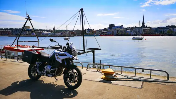 Motorbike at the fishing dock opposite Wexford city