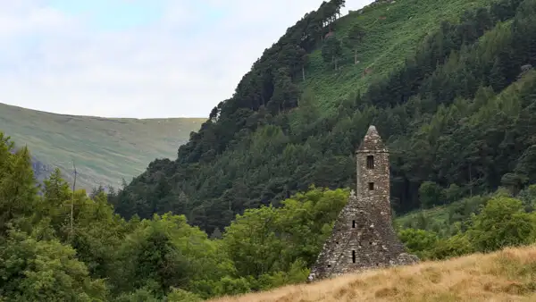 Glendalough is surrounded by steep hills