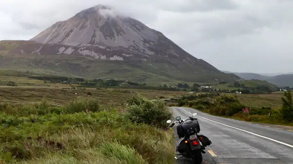 Motorbike in front of Mount Errigal