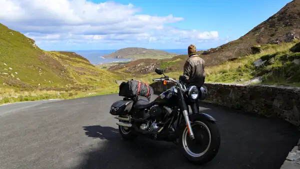 Motorbike and rider (Uli) at Gap of Mamore