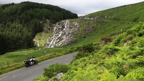 Motorbike at Glenmacnass Waterfall