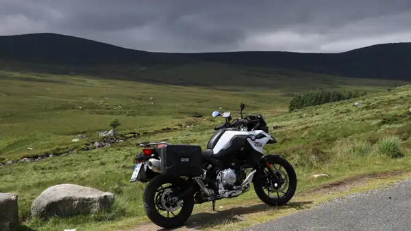 Motorcycle at bog (high moors) in Wicklow Moountain National Park