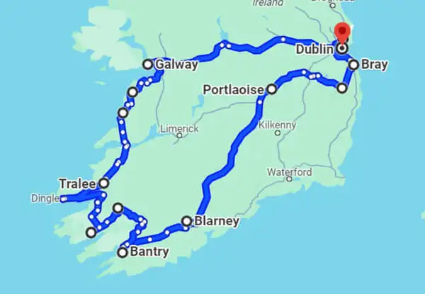 Round trip south Ireland overview