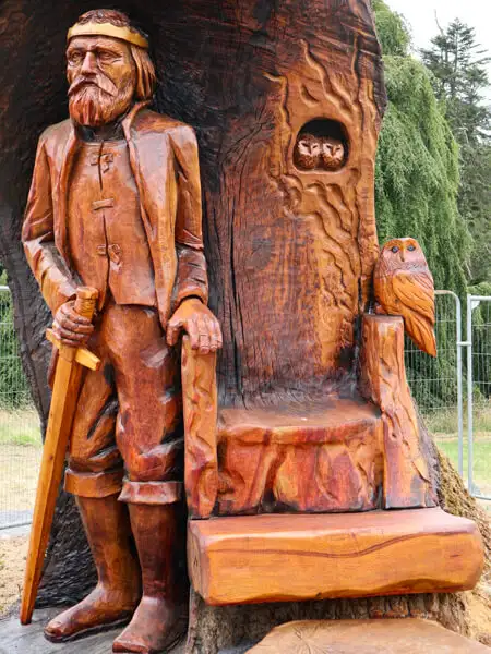 King Malachy`s Throne, wooden sculpture at Belvedere House