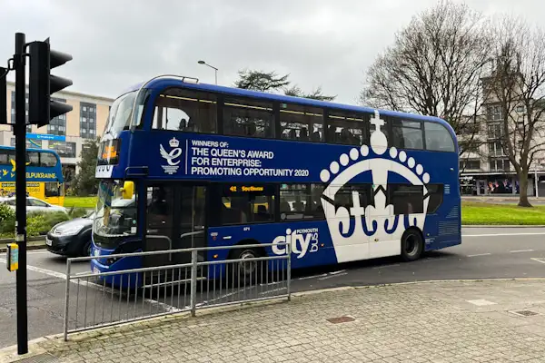 Double decker bus at Plymouth city centre