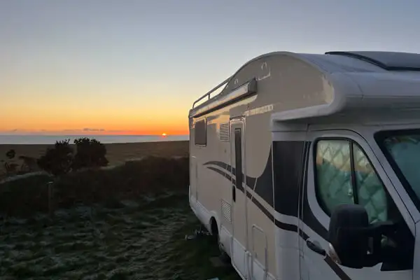 Camper on a cold but beautiful winter morning