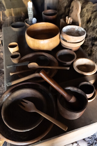 Wooden plates and cutlery at Highland Folk Museum
