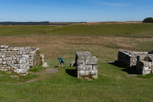 Hiker at the derelict North Gate of the Roman Fort