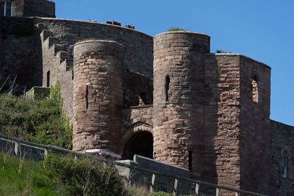 At the entrance gate to Bamburgh Castle