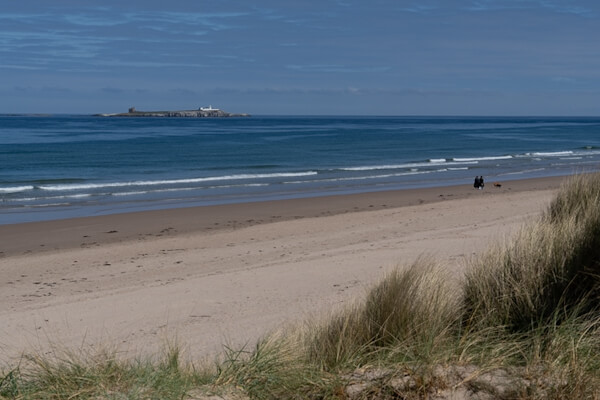 Bamburgh Beach and views of Farne Islands