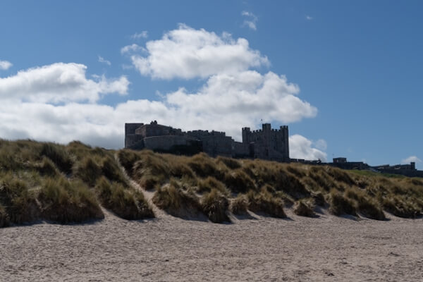 Bamburgh Castle view from the beach