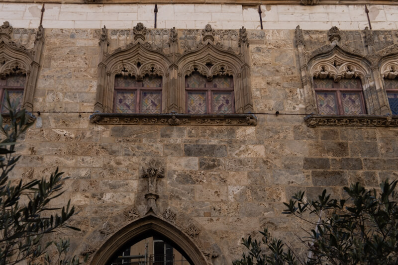 Details at the Fassade of the historic Loge de la mer (Perpignan)