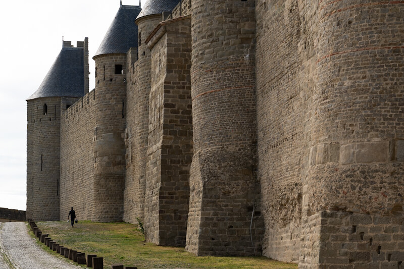High city walls protect Carcassonne