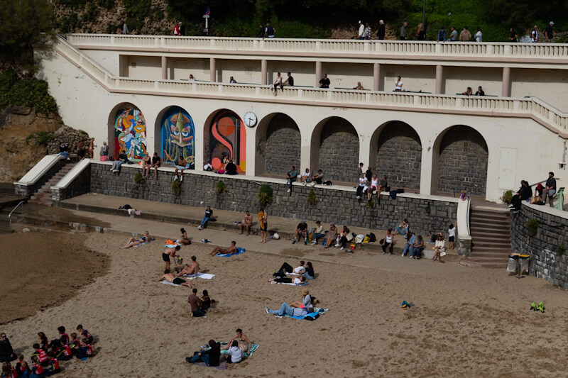 Busy small beach of Vieux Port Biarritz