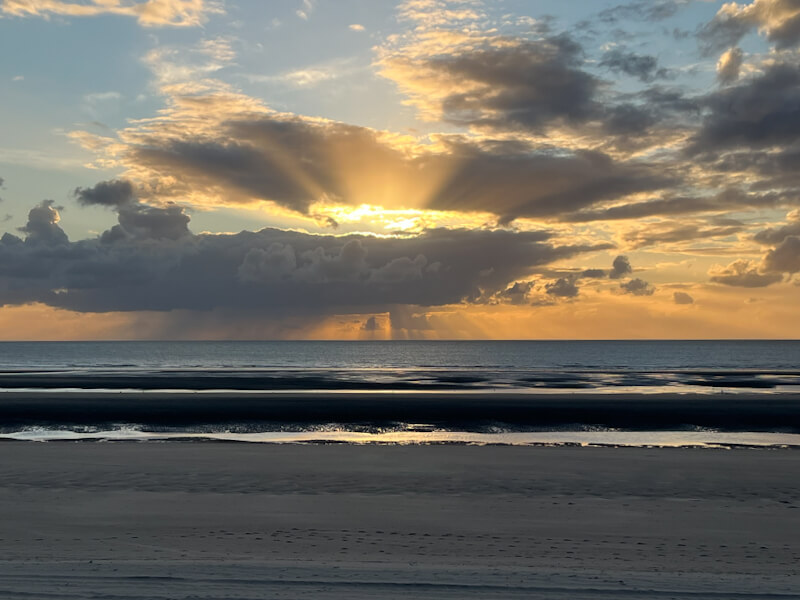Sunset at a beach (motorhome camping in France)